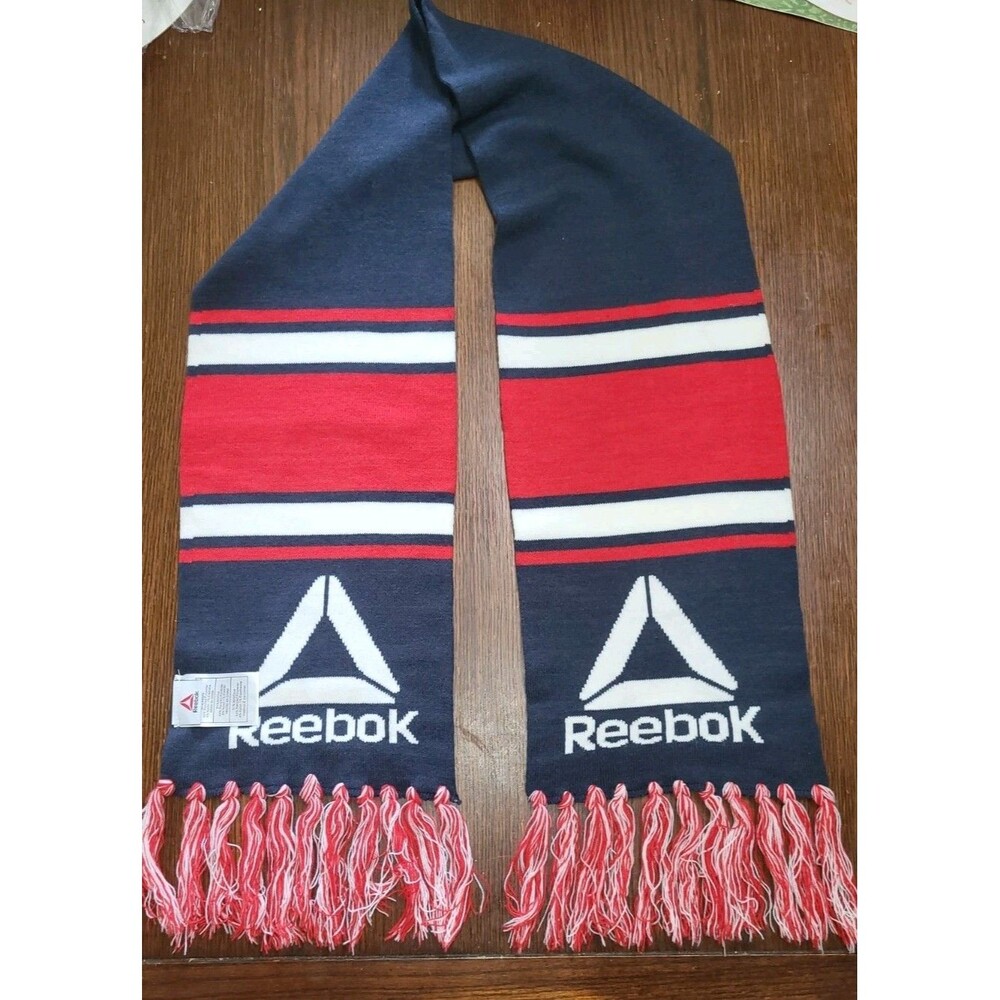 Reebok Rally Scarf Navy Blue Red White Fringe Winter Knit Sports Style RBW123WM - Picture 2 of 9